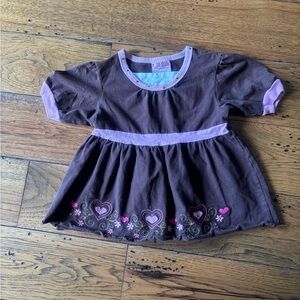 Y2K 2B Real Girls Brown & Pink Heart Embroidered Babydoll Shirt Size 3T